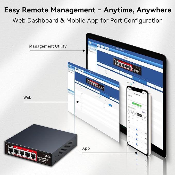 STEAMEMO 5 Port PoE+ Switch | Easy Smart Managed Ethernet Switch | Support VLAN - Image 4