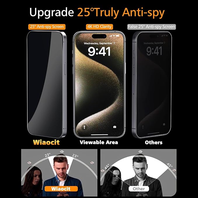 Wiaocit 3 Pack Tempered Glass Privacy Screen Protector - Image 2