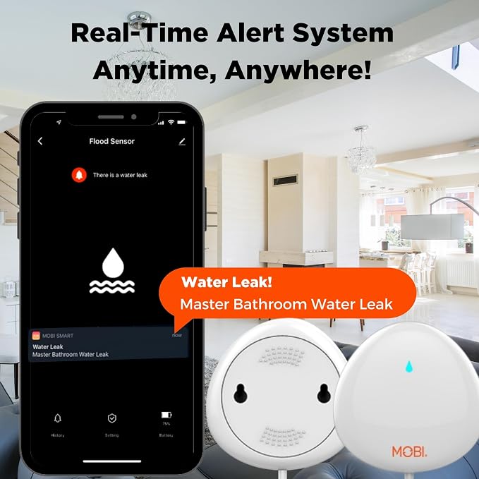 MOBI Smart WiFi Water Leak Detector, App Alerts, Flood Sensor Alarm - Image 7