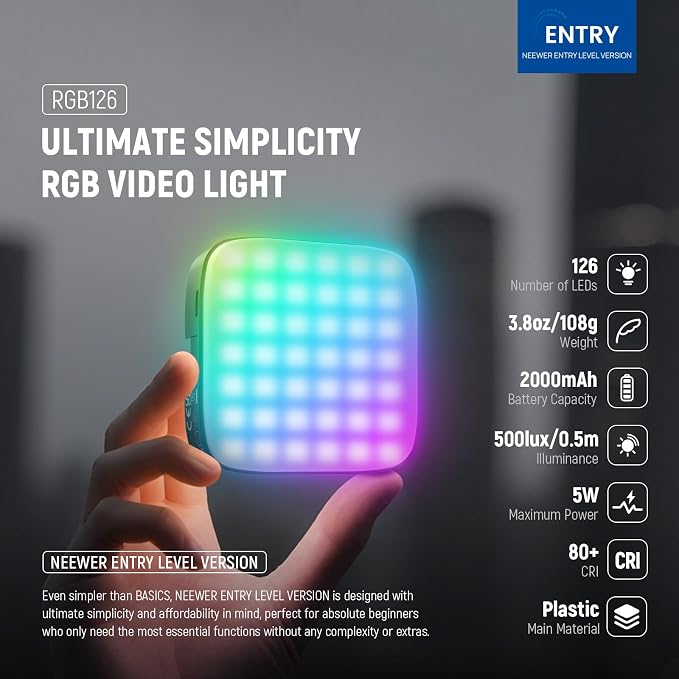 NEEWER Entry Level Version Magnetic RGB Camera Light, 126 LEDs Clip on Portable - Image 2
