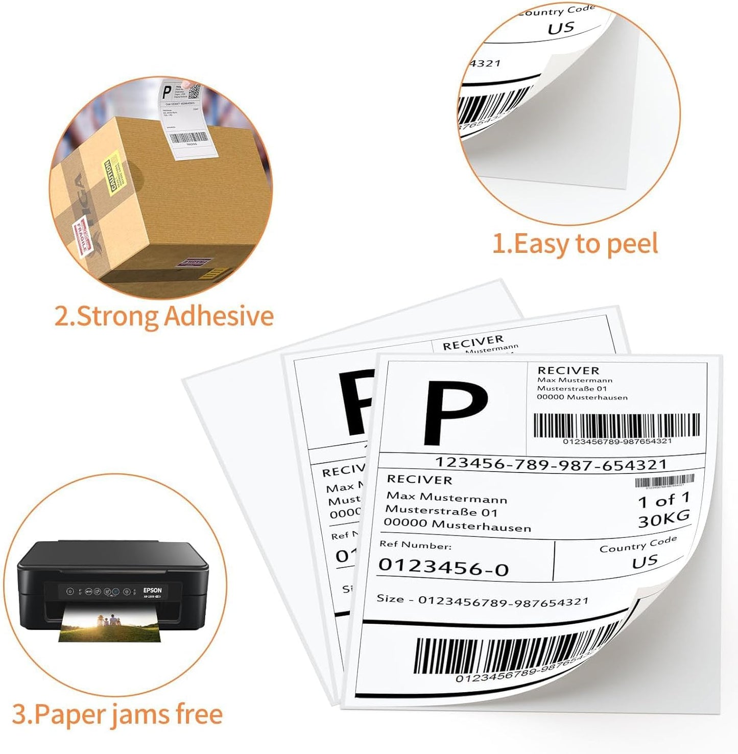 8.5" x 11" Sticker Paper for Inkjet Printers - 500 Sheets Full Sheet Shipping Labels Printable Full Page Labels 8.5×11 White Sticker Paper for Laser Printing - Matte