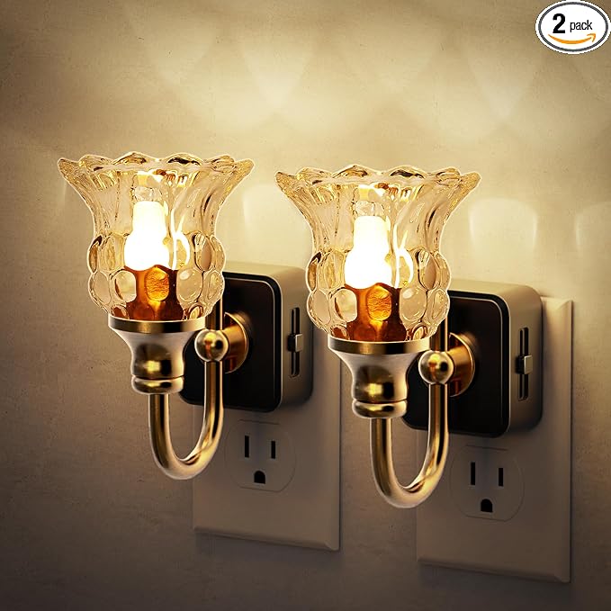 JandCase Night Light, 2 Pack Floral Night Lights Plug into Wall, Glass Flower by JandCase