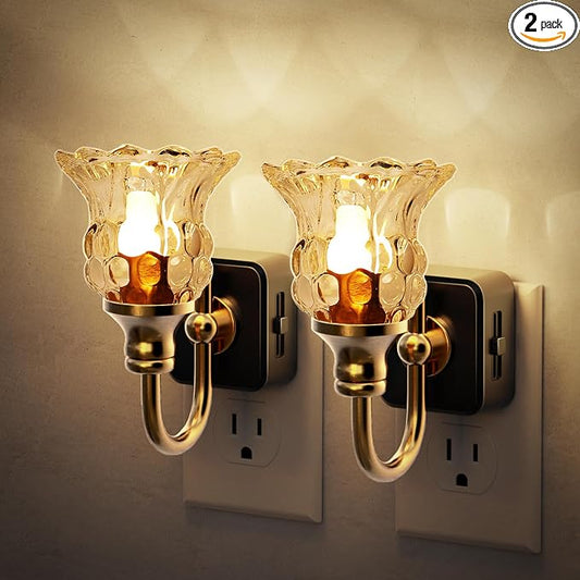 JandCase Night Light, 2 Pack Floral Night Lights Plug into Wall, Glass Flower by JandCase