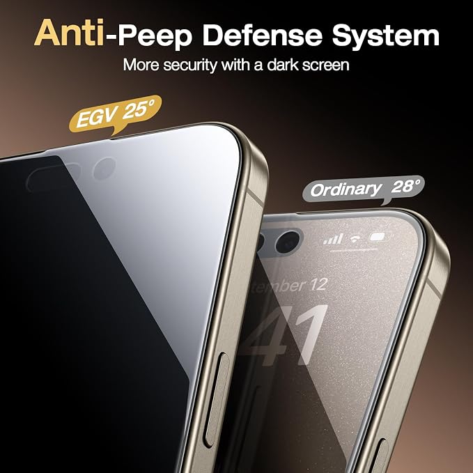 EGV 2 Pack for iPhone 15 Pro Max Privacy Screen Protector, 9H+ Military Grade - Image 3
