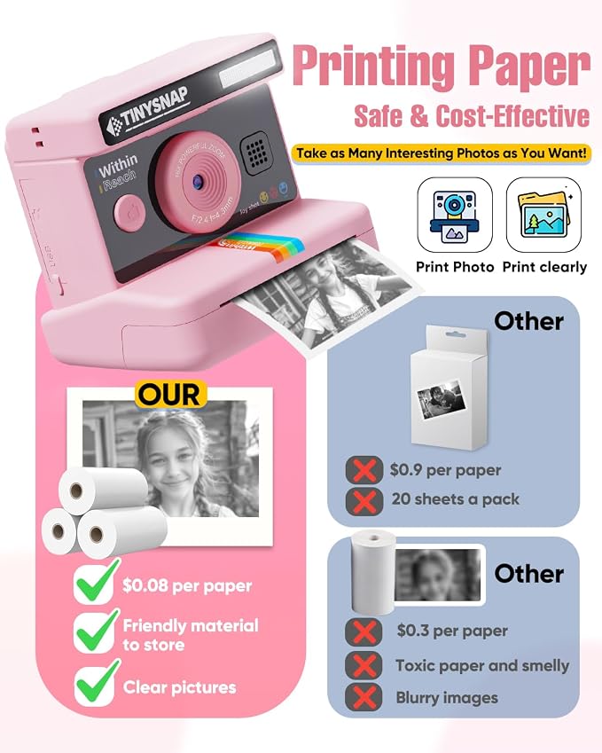 Instant Print Camera for Kids, 2.4 Inch Screen Kids Instant Cameras, Christmas - Image 5
