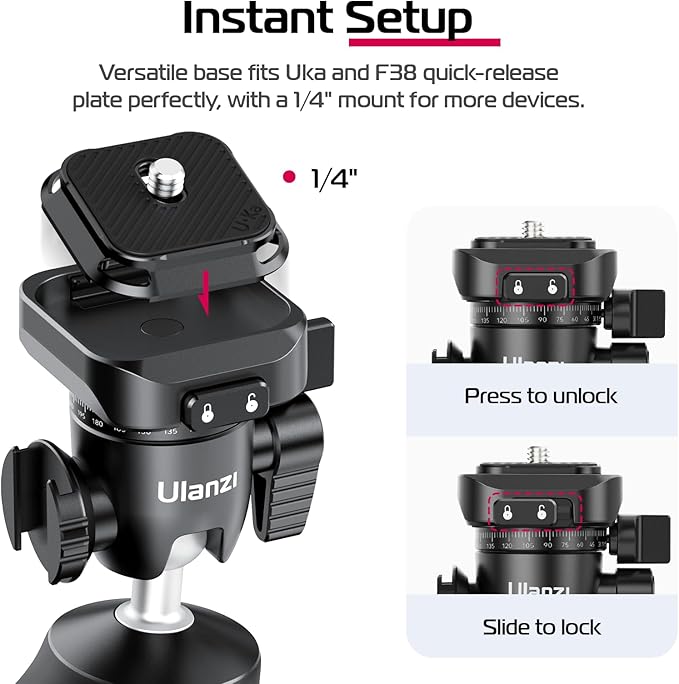 ULANZI TT38 One-Click Opening Vlogging Tripod Uka Quick-Release F38 w Cold Shoe - Image 6
