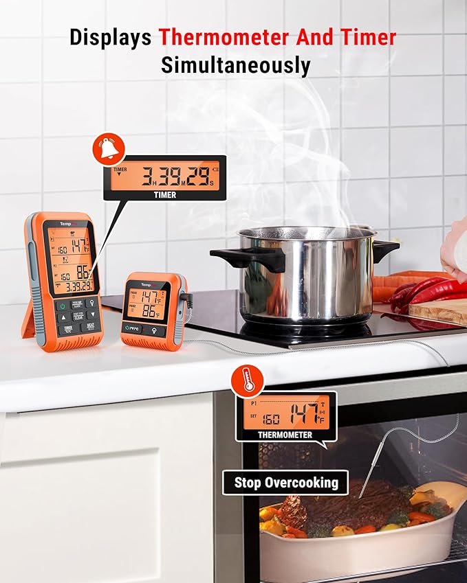 TempPro TP826 500FT Wireless Meat Thermometer, Dual Meat Probe Cooking - Image 4