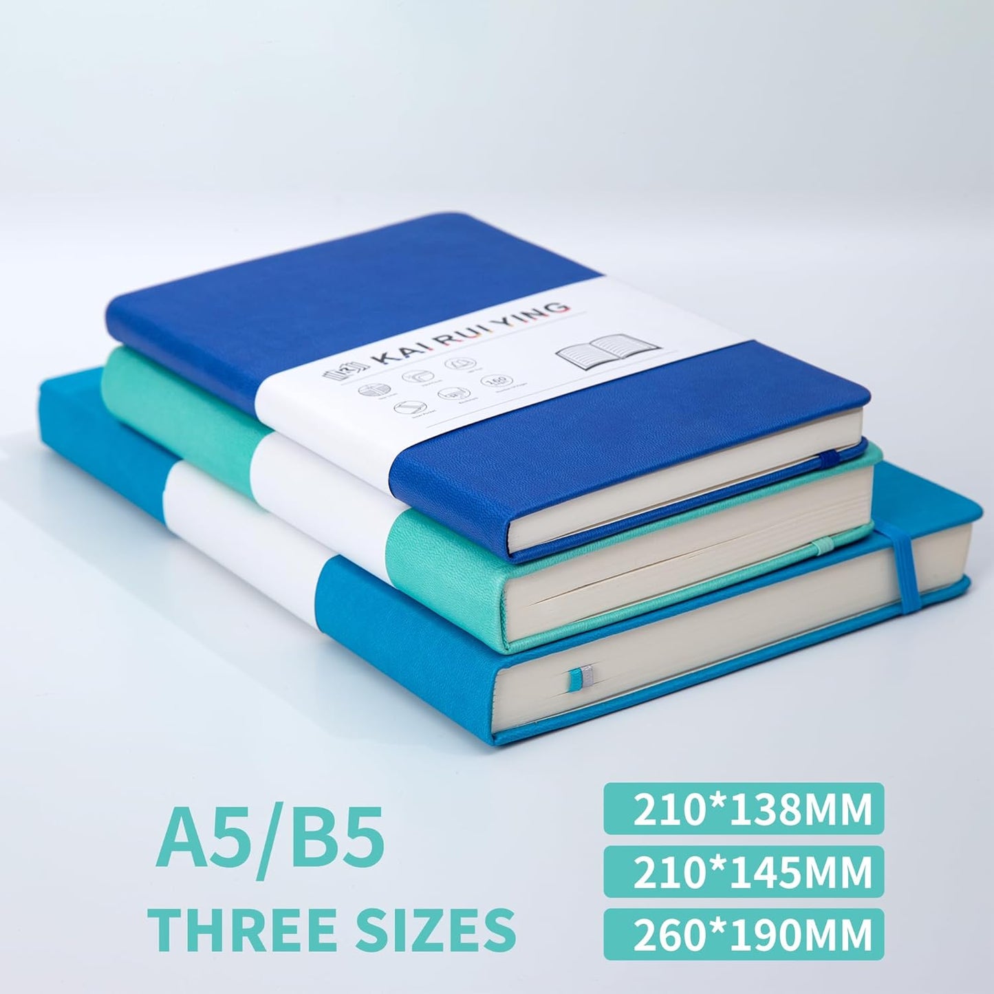 KaiRuiYing Lined Journal Notebook with Pen Holder, 320 Pages, 5.5'' × 8.6'' Medium Size A5-100 GSM Thick Paper, for Writing, Work, Office, Leather Hardcover