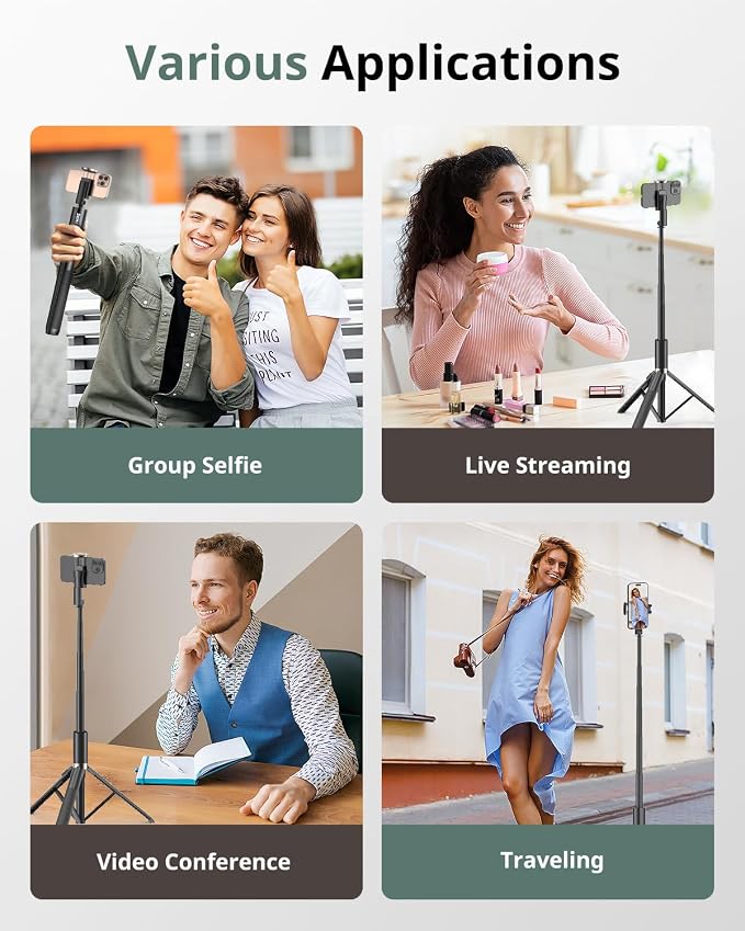 Sensyne 63" Selfie Stick Tripod, Extendable Phone Tripod - Image 2