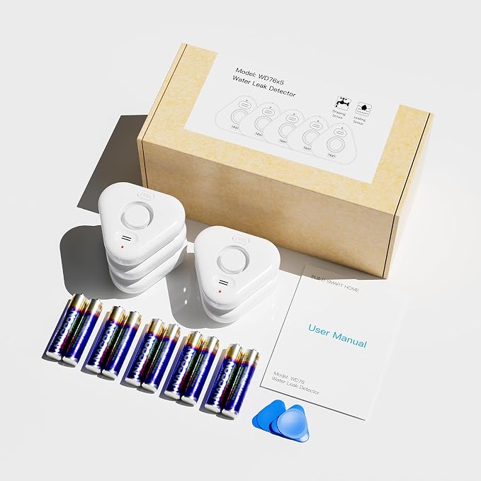 5 Pack Water Leak Detectors for Home, Stechro 4 Levels Adjustable Audio 0-120dB - Image 8