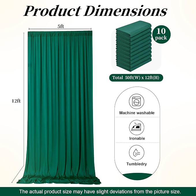 50ft x 12ft Wrinkle Free Hunter Green Backdrop Curtains - Image 9