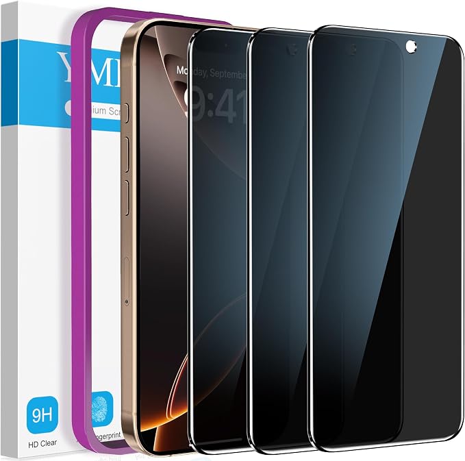 YMHML 3 Pack Compatible for iPhone 16 Pro Max Privacy Screen Protector Tempered by YMHML