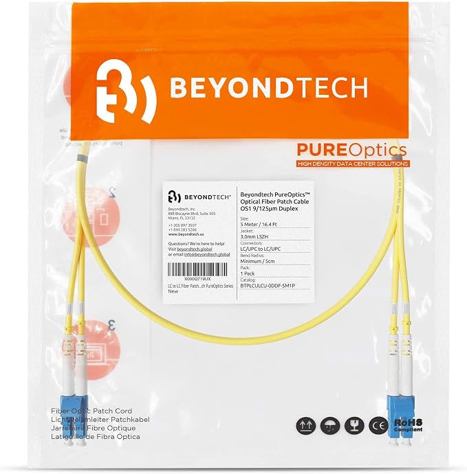 BEYONDTECH 5m LC to LC Fiber Patch Cable – UPC Single-Mode Duplex Fiber Optic - Image 7