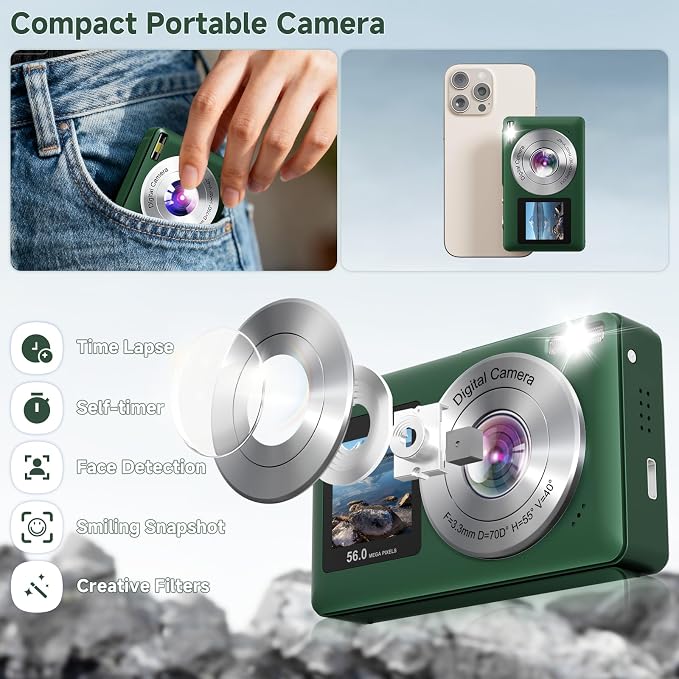 Digital Camera, 56MP 2.7K Dual-Screen Selfie Camera - Image 7