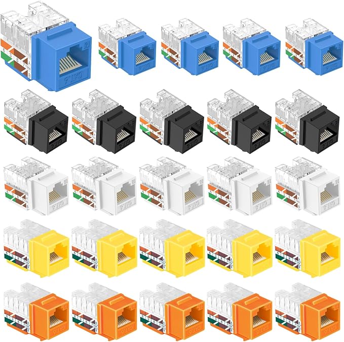 VCE UL Listed Cat6 RJ45 Keystone Jack Insert 25-Pack, 90 Degree Punch Down by VCE