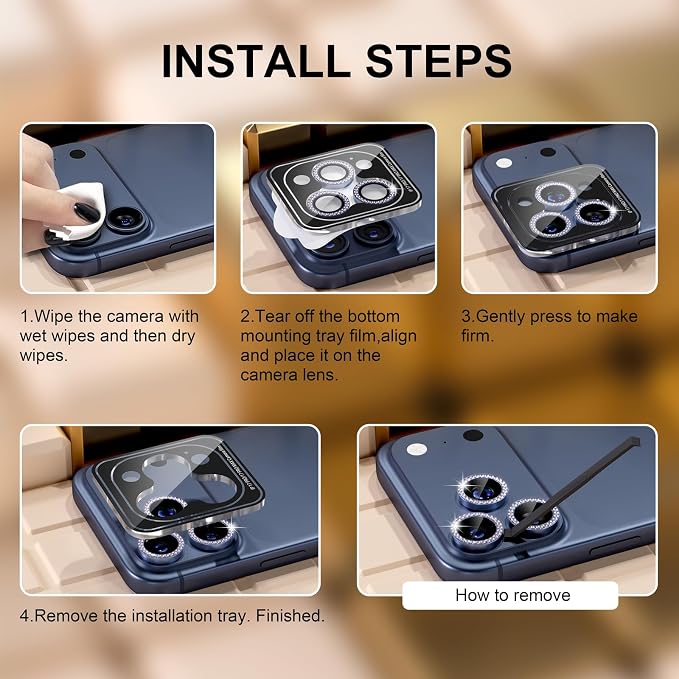 Misea Compatible for iPhone 17 Pro/iPhone 17 Pro Max Camera Lens Protector Bling - Image 7