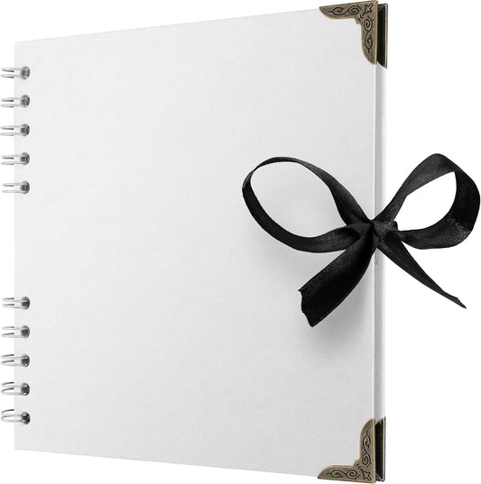 Bstorify Square Scrapbook Photo Albums 36 Pages (18 x 18 cm) White Thick Paper, Hardcover, Metal Corners, Ribbon Closure - Ideal for Your Scrapbooking Albums, Art & Craft Projects 7 x 7 Inch