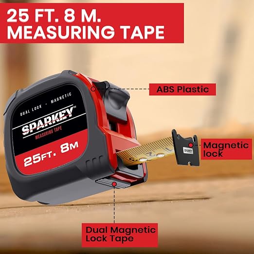Sparkey 25ft/8M Retractable Magnetic Measure Tape — Metric Measuring Tool - Image 3
