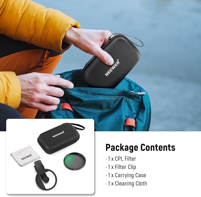 NEEWER 67mm Clip On CPL Filter, Circular Polarizing Polarizer Phone Camera Lens - Image 9