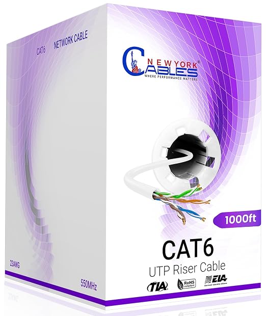 NewYork Cables | CAT6 Ethernet Cable 1000ft | Bulk Riser 23AWG, UTP 4 Pairs by NewYorkCables