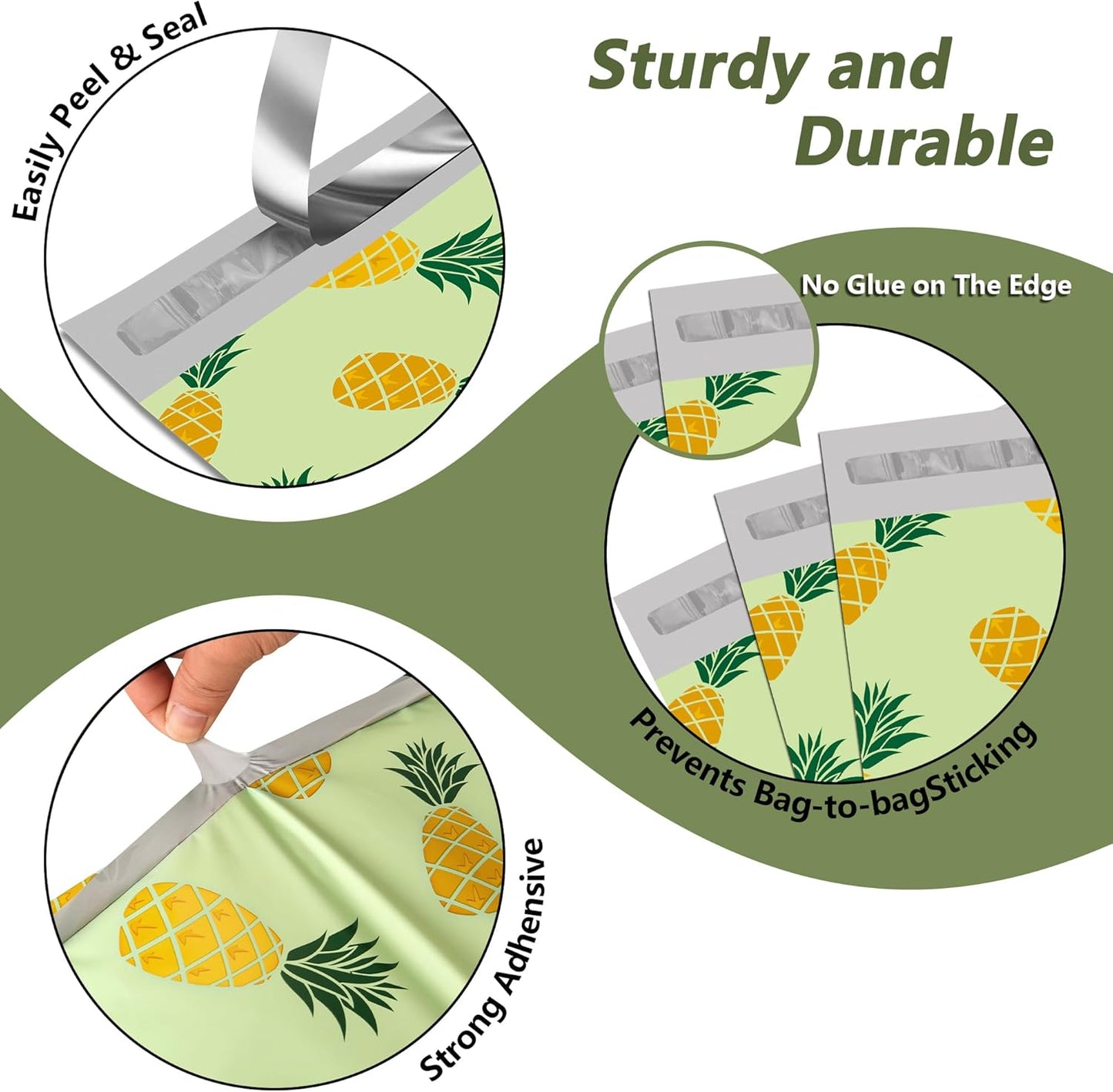Poly Mailers 10x13 Inch 25 Pcs - Pineapple printed Shipping Bags, 2.4mil Thickness, Waterproof and Tear Resistant Mailing Envelopes, Self-Sealing Packaging Bags for Small Business