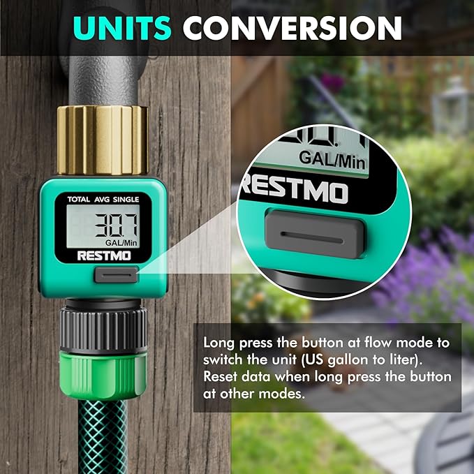 RESTMO Water Flow Meter with Brass Inlet Metal Thread, Measure Gallon/Liter - Image 4