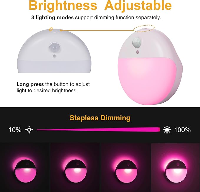 YUNLEX 2 Pack Pink Battery Night Light, Motion Activated Night Light, 2.6" - Image 5