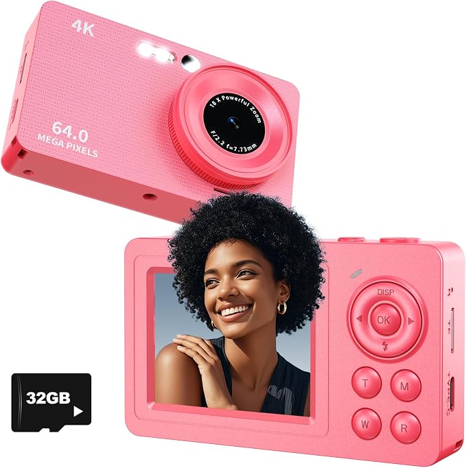 4K 64MP Digital Camera, Compact Mini Cameras by HUAZIX