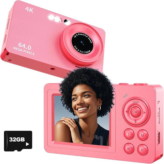 4K 64MP Digital Camera, Compact Mini Cameras by HUAZIX