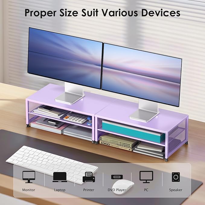 ECOLOVI 2-Tier Computer Monitor Stand Riser, Desk Organizer - Image 4