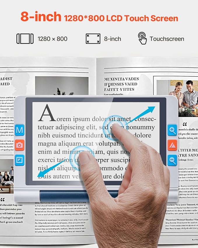 VEVOR Portable Digital Magnifier, 8-inch Touchscreen Electronic Video Magnifier - Image 2