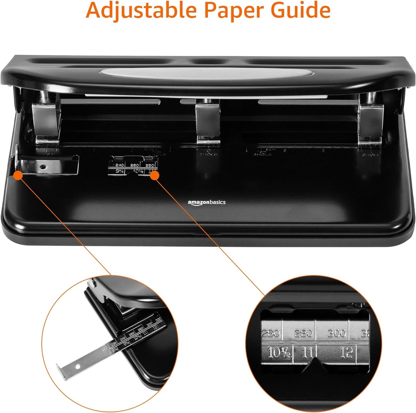 Amazon Basics 2/3 Hole Punch, Semi-Adjustable, 30 Sheet Capacity, Black