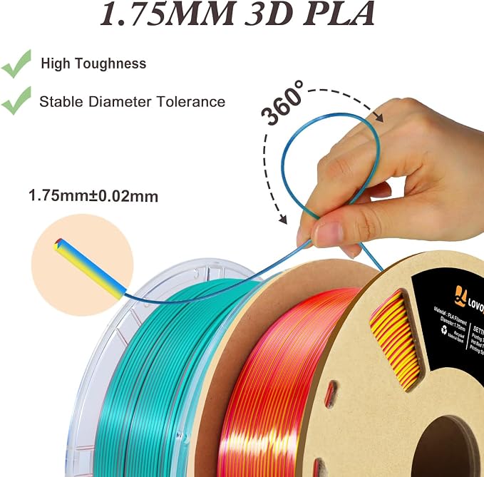 LOVOON Silk PLA 3D Printer Filament Bundle 2 KG, PLA Filament 1.75mm, Shiny - Image 5