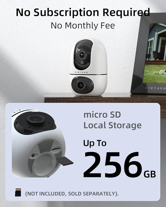 VIRTAVO XD1 Indoor Pet & Baby Camera, No Subscription Required, Dual-Lens 360° - Image 3