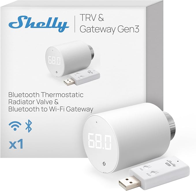 Shelly Blu TRV & Blu Gateway Gen3, Smart Thermostatic Radiator Valve, by Shelly
