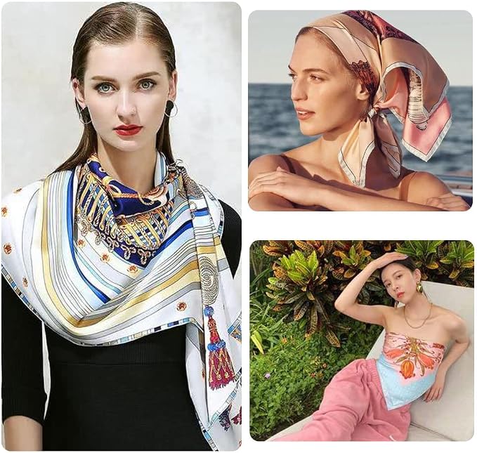 4Pcs Silk Head Scarves for Women Satin Hair Scarf 35”Large Square Bandana Silk - Image 6