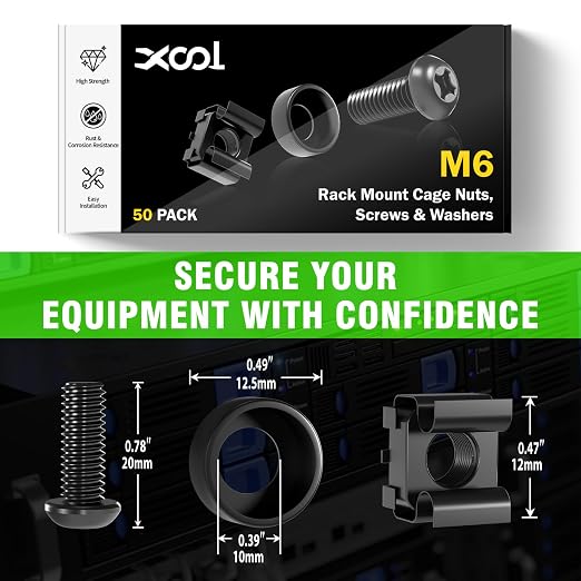 50 PACK M6 x 16mm Rack Mount Cage Nuts, Screws and Washers - Image 6