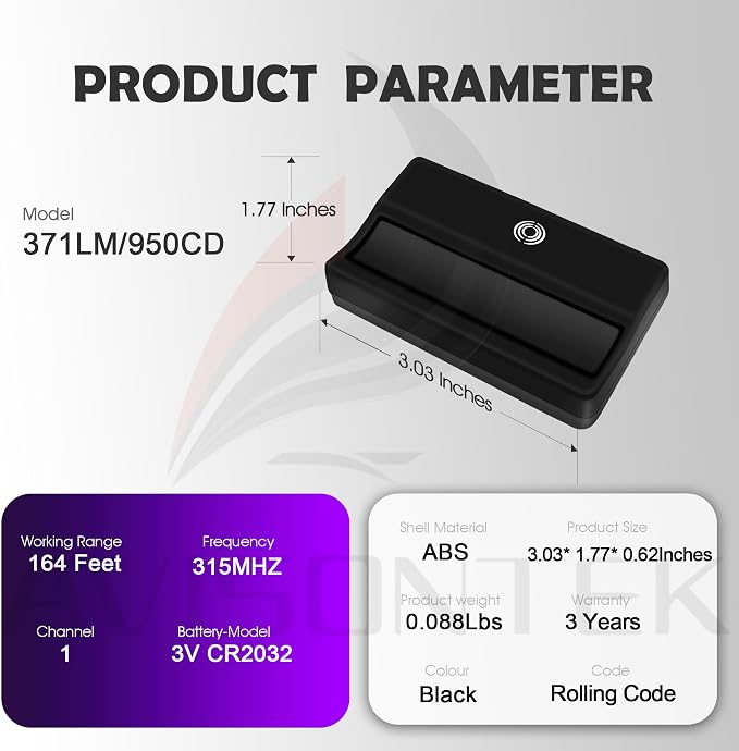 Avisontek 2-Pack for LiftMaster 371LM Garage Door Opener Remote - Image 7