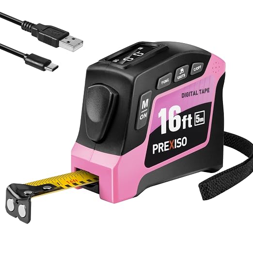PREXISO 2-in-1 Digital Tape Measure - 16Ft Pink Digital Measuring Tape by PREXISO