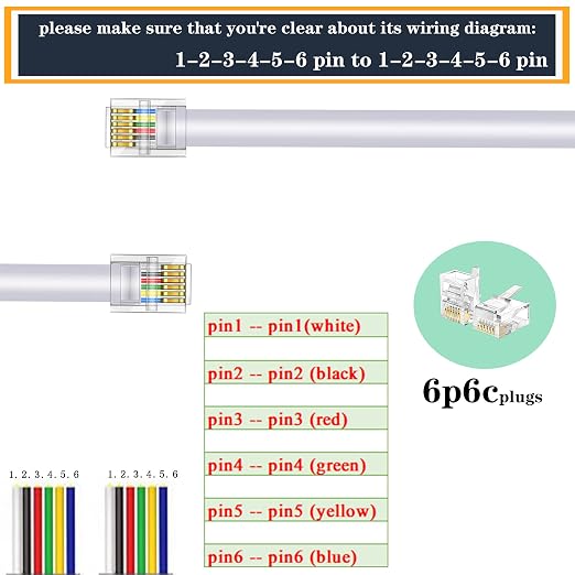 LanSenSu RJ12 Cable Phone Cord RJ12 6P6C Male to Male Straight Wired - Image 3