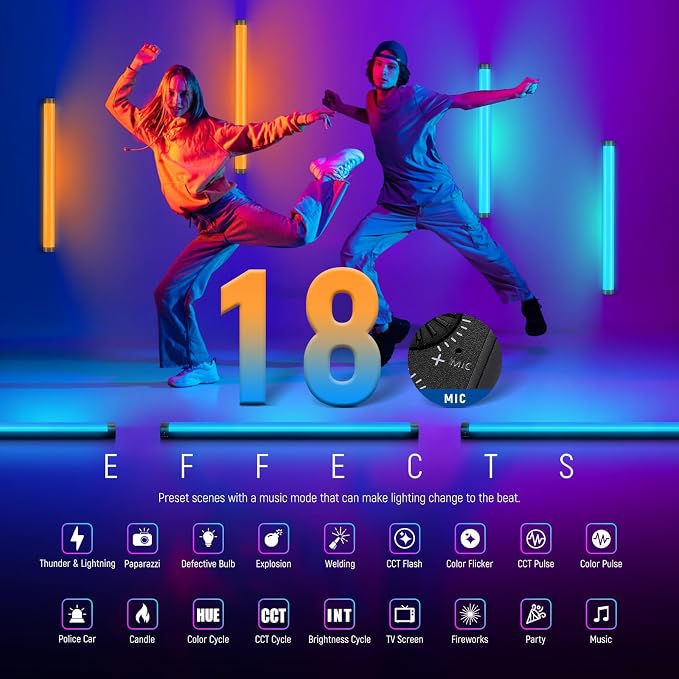 NEEWER TL60 RGB Tube Light, 20W Full Color LED Video Wand, APP/2.4G/DMX Control - Image 7