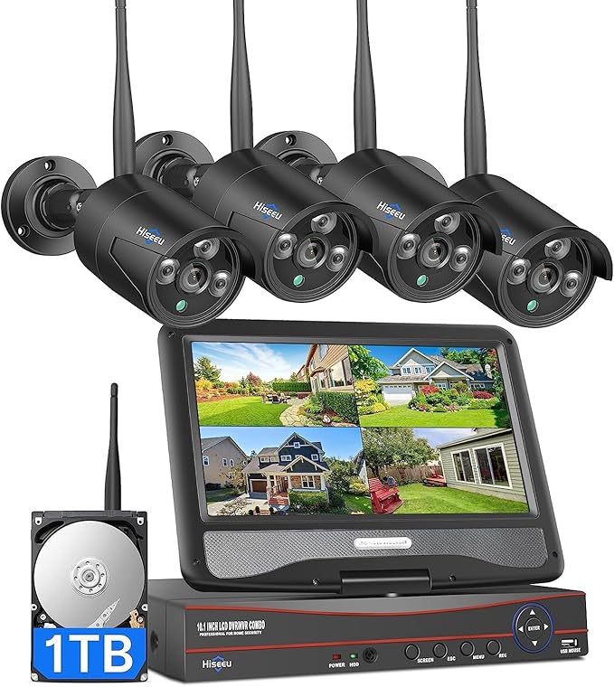 Hiseeu Home Security Camera System, 24/7 Recording Wired Plug-in Powered 4Pcs by Hiseeu