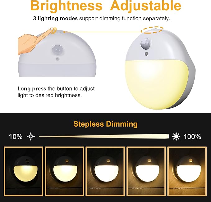 YUNLEX 2 Pack Motion Sensor Night Light, 3 Lighting Modes, Stepless Dimming - Image 5