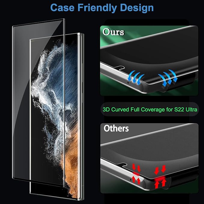 3 Pack Galaxy S22 Ultra Screen Protector, HD Clear Tempered Glass, Fingerprint - Image 7