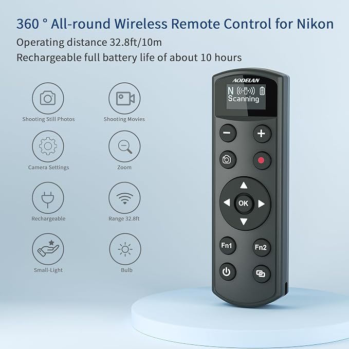 Rechargeable Shutter Release for Nikon AODELAN Wireless Camera Remote Control - Image 2