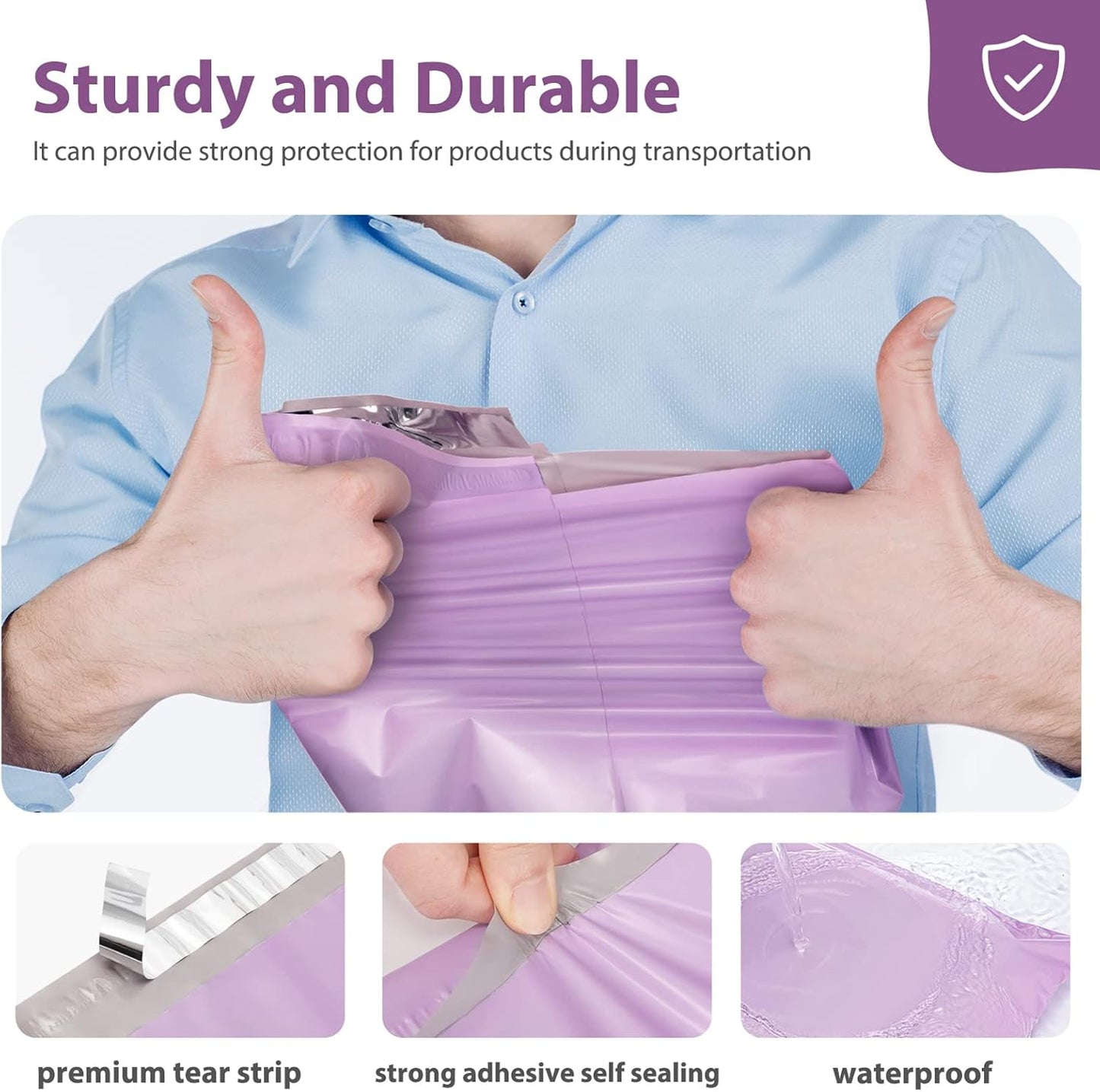 Fuxury Poly Mailers 12x15.5Inch 100 Pcs, Waterproof Shipping Bags for Clothing, Strong Adhesive Shipping Envelopes for Small Business Suppliers, Self Seal Mailers Poly Bags Mailing Envelopes Purple