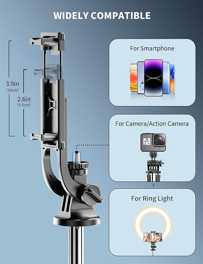 71" Phone Tripod & Selfie Stick, All in One Extendable Cell Phone Tripod - Image 4