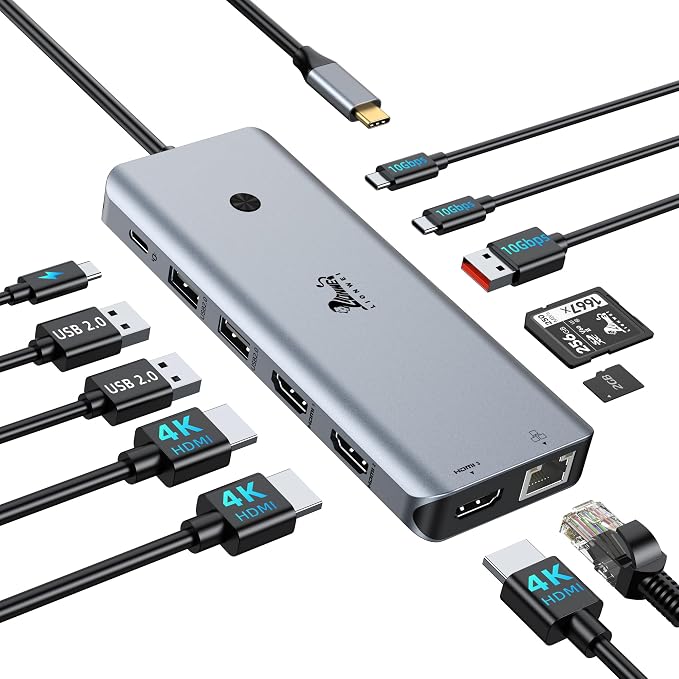 LIONWEI 12-in-1 USB C Docking Station Multiport Adapter, Triple Monitor 3 HDMI by LIONWEI
