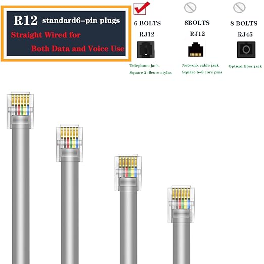 LanSenSu RJ12 Cable Phone Cord RJ12 6P6C Male to Male Straight Wired - Image 2