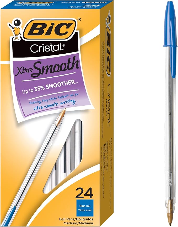 BIC Cristal Xtra Smooth Blue Ballpoint Pens, Medium Point, School Supplies by BIC
